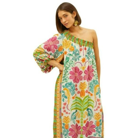 NWT Farm Rio Oasis Summer tropical one shoulder oversized floral dress-Small - Picture 2 of 12